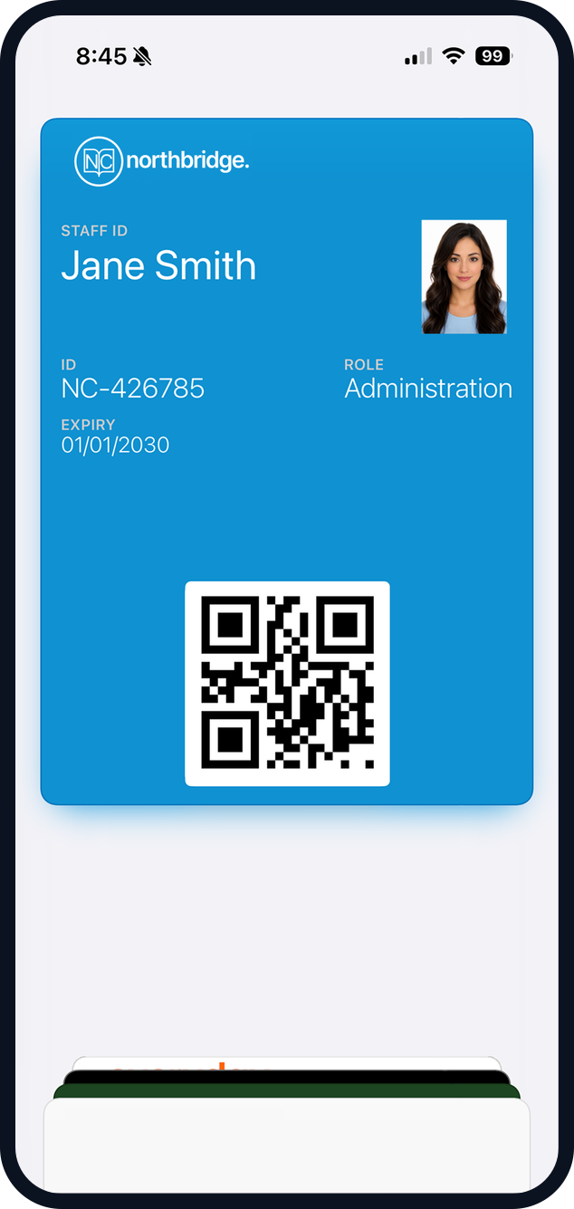 Digital staff ID pass on a phone with QR verification
