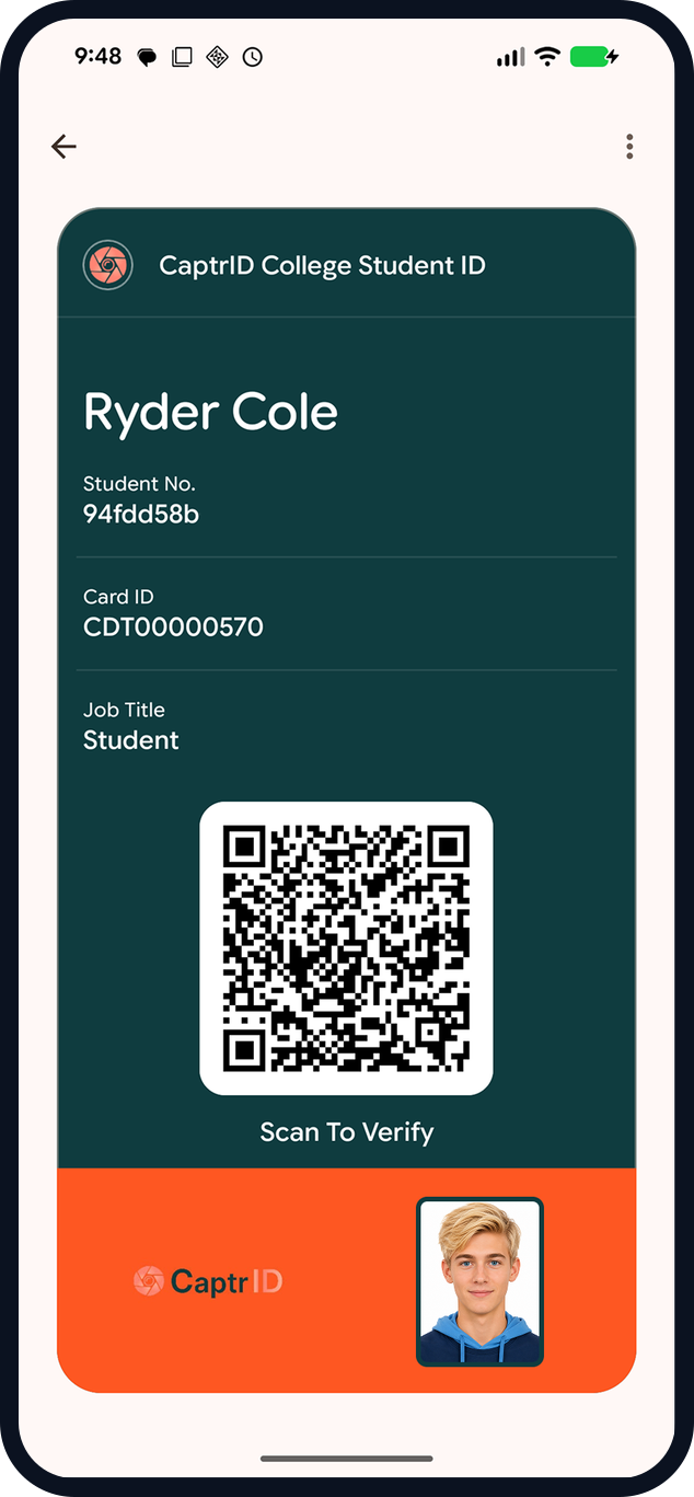 Student ID pass on a phone with QR verification