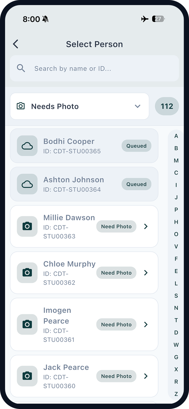 CaptrID mobile capture app showing photos captured offline and queued, ready to sync